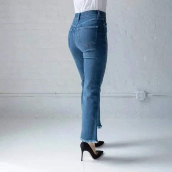 AYR Jean Namaste Flare Wide Mid Rise Distress Fray Hem Blue Denim Stretch - Picture 3 of 13